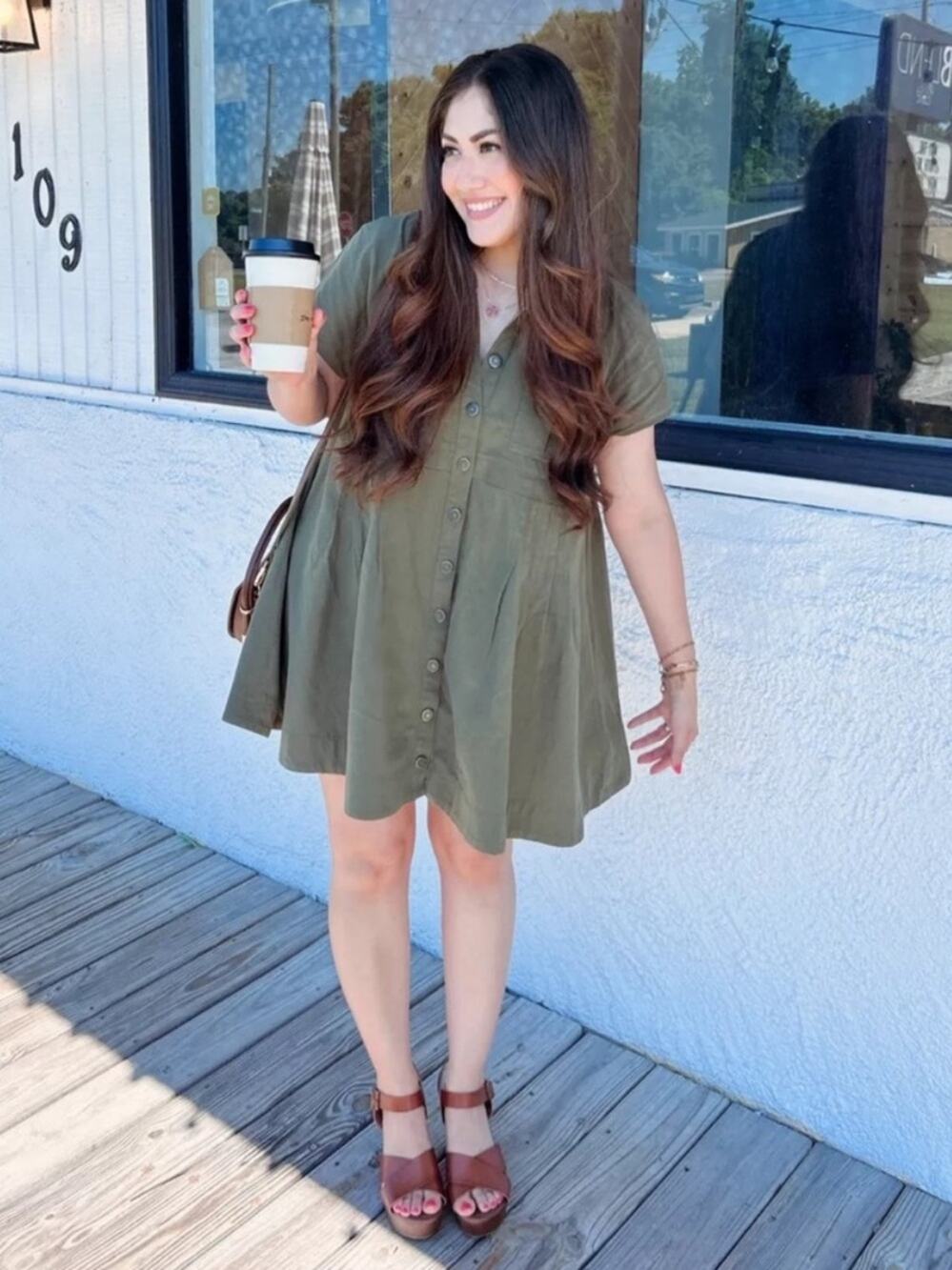Free People Ronnie Cotton Poplin Mini Shirtdress in Garden Snake Green M